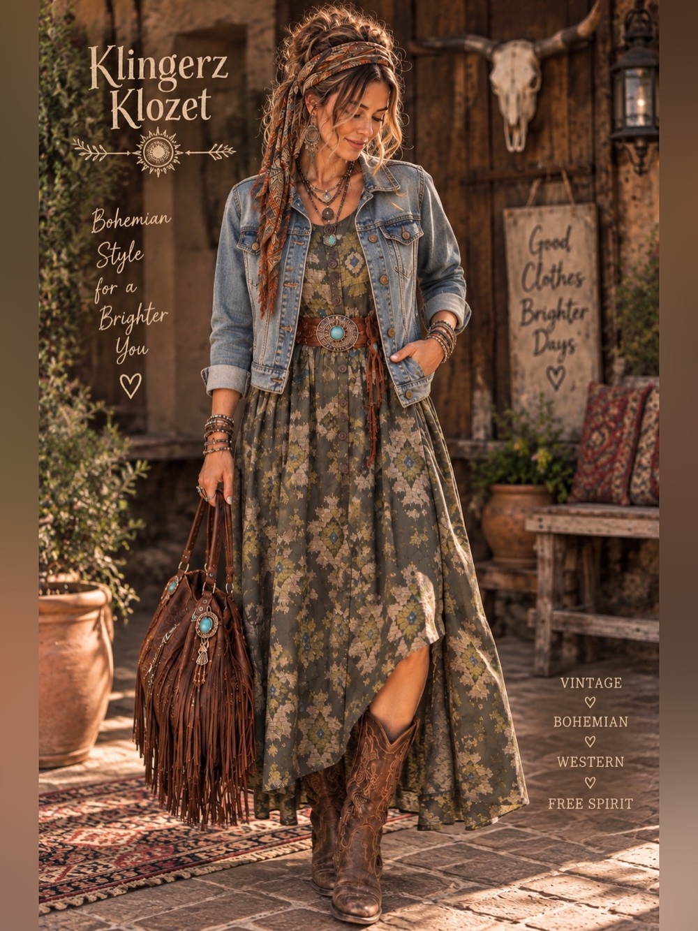 Haute Curry Olive Boho Floral Button Front Cotton Midi Maxi Dress M